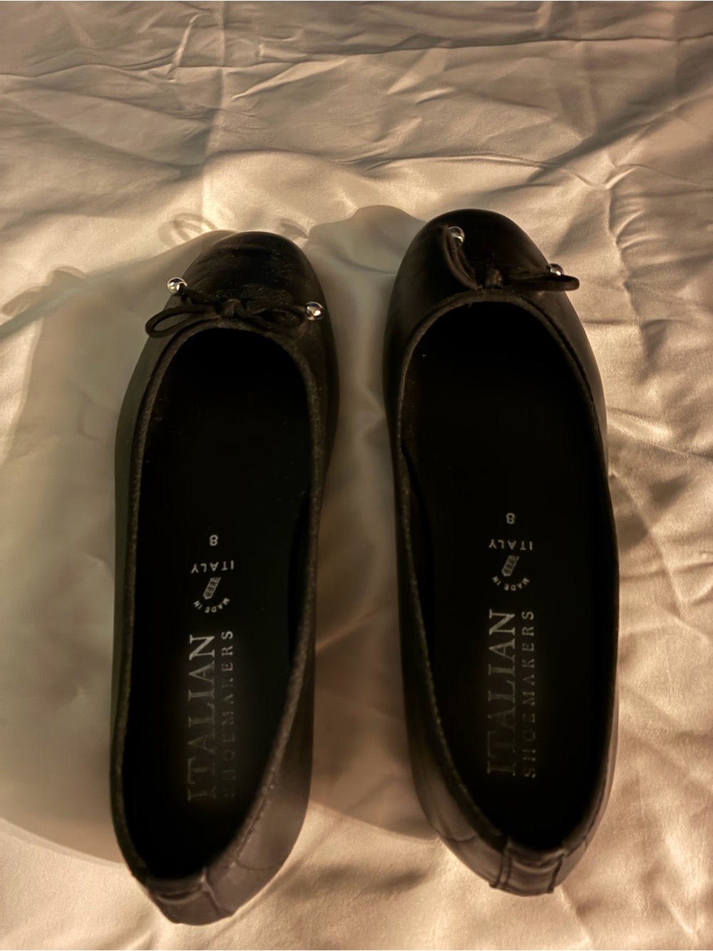 Italian Shoemakers Black Leather Bow Ballet Flats
